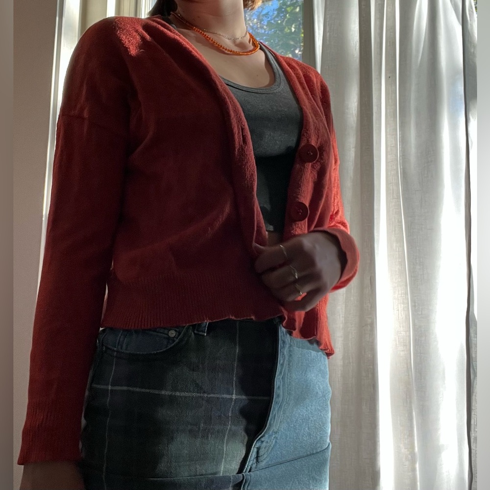 Orange Button-up Cropped Cardigan
